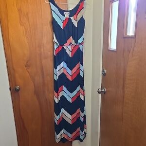 Trixxi Chevron Maxi Dress - Navy, Coral, Light Blue